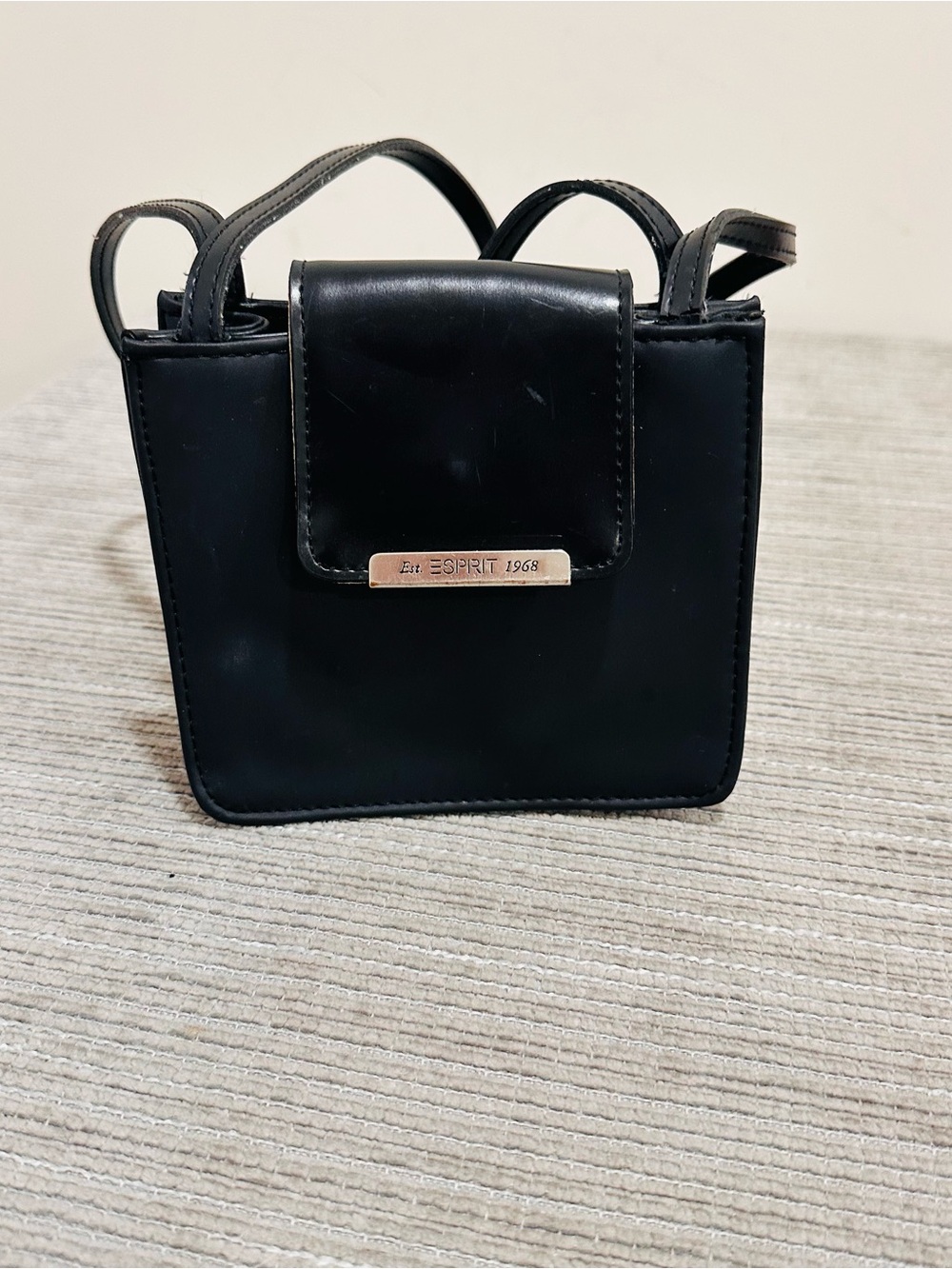 Vintage 90s Esprit 1968 Small Black Crossbody Bag Minimalist Y2K Mini Flap Purse
